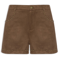 Short Feminino Em Suede Com Tachas - Marrom