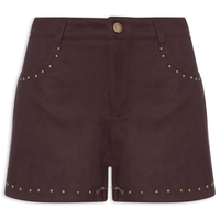 Short Feminino Em Suede Com Tachas - Vermelho