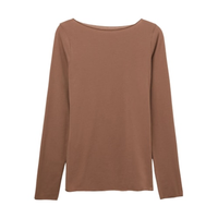 Blusa De Manga Comprida Com Decote Canoa Em Algodão Ultralight - Bege