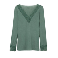 Blusa Manga Comprida Em Cashmere Ultralight e Renda - Verde