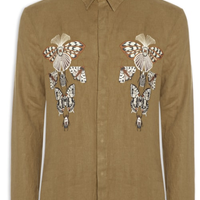 Camisa Casual Manga Longa Masculina Linen Bordado Cabinet - Bege