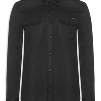 Camisa Masculina Manga Longa Sarja Com Bolsos - Preto