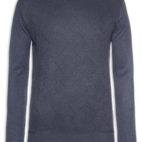 Suéter Masculino Careca Textura Chevron - Azul