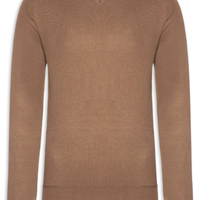 Suéter Masculino Gola V Detalhe Ombro - Marrom