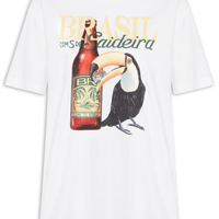 Camiseta Feminina Média Brasil Saideira - Branco