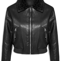 Jaqueta Feminina Com Gola Peluciada - Preto