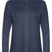 Camisa Masculina Social Slim Fit Blend Linho - Azul