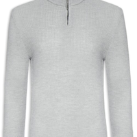Suéter Masculino Tricot Waffle Meio Zíper - Cinza