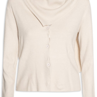 Cardigan Feminino com Botões e Cachecol em Tricot - Bege