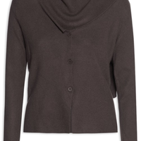 Cardigan Feminino com Botões e Cachecol em Tricot - Marrom