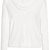 Cardigan Feminino com Botões e Cachecol em Tricot - Off White