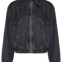Jaqueta Feminina Jeans Bomber Recortes - Azul