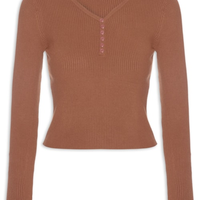 Suéter Feminino Em Tricot Com Botões - Marrom