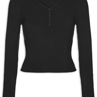Suéter Feminino Em Tricot Com Botões - Preto