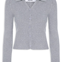 Cardigã Feminino Canelado Gola Polo - Cinza