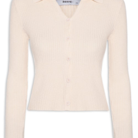 Cardigã Feminino Canelado Gola Polo - Bege