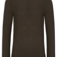 Suéter Tricot Masculino Gola Redonda Det Ombro - Marrom