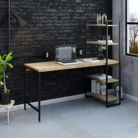Escrivaninha Mesa Escritório com Estante Estilo Active 4 Prateleiras 150cm Industrial Yescasa Carvalho Carvalho