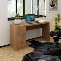 Escrivaninha Mesa Escritório Me4102 3 Gavetas 136cm Amendoa Amendoa