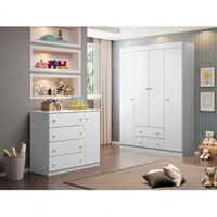 Quarto Infantil com Guarda-Roupa 4 Portas 2 Gavetas e Cômoda Branco