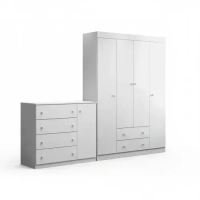 Quarto Para Bebê Infantil com 01 Guarda Roupa 4 Portas 2 Gavetas com 01 Cômoda 4 Gavetas 1 Porta Helena Branco