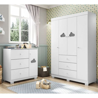 Quarto Infantil Guarda-Roupa 4 Portas e Cômoda 3 Gavetas 100% MDF Ane Branco Branco