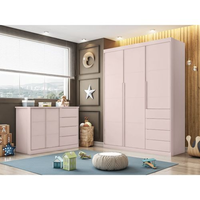 Quarto Infantil Guarda-Roupa 3 Portas e Cômoda 4 Gavetas Pérola Rosê Rose