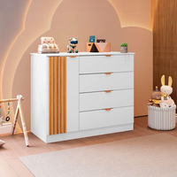 Cômoda Infantil 100% MDF 4 Gavetas 1 Porta Ripado Ayla Branco Branco