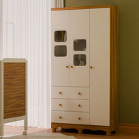 Guarda-Roupa Infantil 91cm 3 Portas 3 Gavetas com Janelas e Pés Mimo 100% MDF Espresso Móveis Branco Brilho/Amêndoa