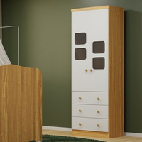 Guarda-Roupa Infantil 61cm 2 Portas 3 Gavetas com Janelas sem Pés Mimo 100% MDF Espresso Móveis Branco Brilho/Amêndoa