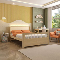 Bicama Casal Infantil Reversível em LED com Rattan e Grade Palito Wave Casatema Branco/Natural