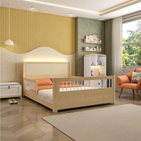 Cama Casal Montessoriana Evolutiva Led com Rattan, Grade em Palitos Wave Casatema Natural