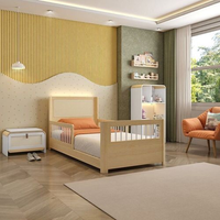 Cama Infantil Montessoriana Reversível Led Rattan e Grade de Proteção Wave Casatema Natural