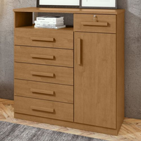 Cômoda 1 Porta 6 Gavetas 1 Nicho Da Vinci Amêndoa Clean