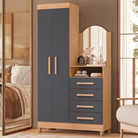 Guarda-roupa Cômoda 2 Portas e 4 Gavetas com Espelho New Capri Freijó / Titanium