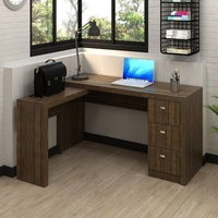 Escrivaninha Mesa Escritório em L com Me4101 3 Gavetas 136cm Nogal Nogal