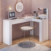 Escrivaninha Mesa Escritório Penteadeira em L Porta Objetos Jade 135,5cm Branca Branca