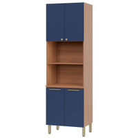 Torre-Quente para Cozinha Telasul Sálvia 4 Portas, Freijó e Azul 70 cm