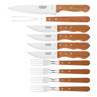Conjunto Para Churrasco Tramontina Dynamic Em Aço Inox E Cabos De Madeira Natural 10 Peças