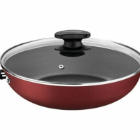 Wok Tramontina Loreto 28cm Em Alumínio Revestimento Antiaderente E Tampa De Vidro Vermelha