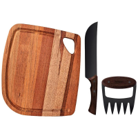 Jogo Para Churrasco Tramontina Churrasco Black Aço Inox Escurecido Com Cabos De Madeira E Tábua 3 Peças