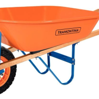 Carrinho De Mão Tramontina Com Caçamba Extrafunda Metálica Laranja 80 Litros Braço De Madeira E Pneu Maciço