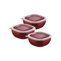 Jogo De Potes Tramontina Vermelho Em Polipropileno Tampa Transparente 600ml MixColor 3 Peças