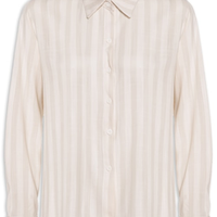 Camisa feminina manga longa listrada bege