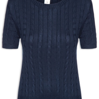 Blusa feminina manga curta texturizada azul