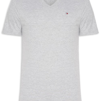 Camiseta Masculina Regular Fit Básica Gola V - Cinza