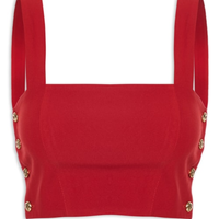Blusa Cropped Feminino Em Crepe Decote Reto - Vermelho
