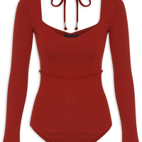 Body Feminino Em Decote Princesa Em Malha - Vermelho