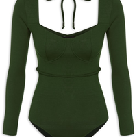 Body Feminino Em Decote Princesa Em Malha - Verde
