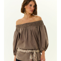 Blusa Manga Curta Lastex Decote